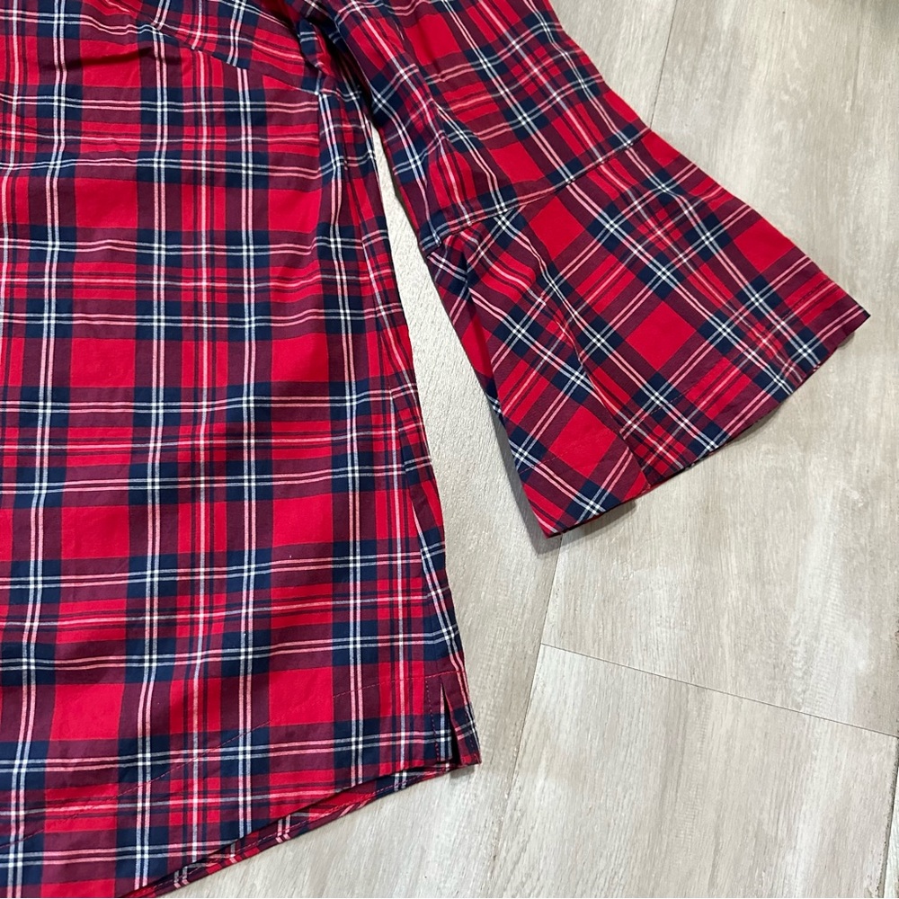 Draper James Red Plaid Ruffle Placket Tunic Top Sz S - Picture 5 of 9